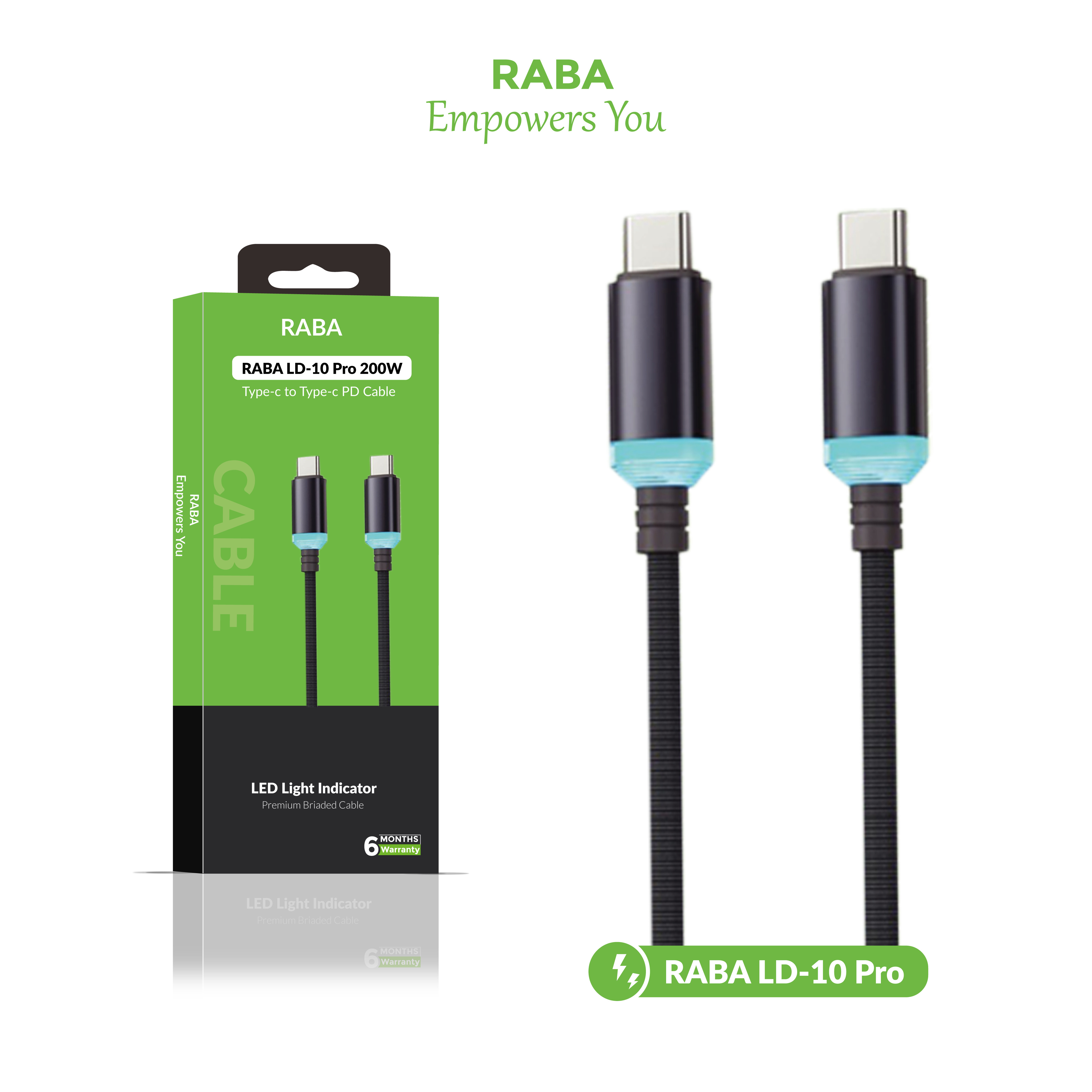 RABA LD10 Pro PD Type-C Fast Cable 